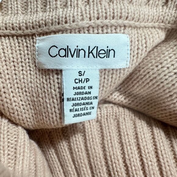 Calvin Klein Womens Sweater Sz Small Light Pink Cowl Neck Cable Knit Tunic EUC - Picture 9 of 12